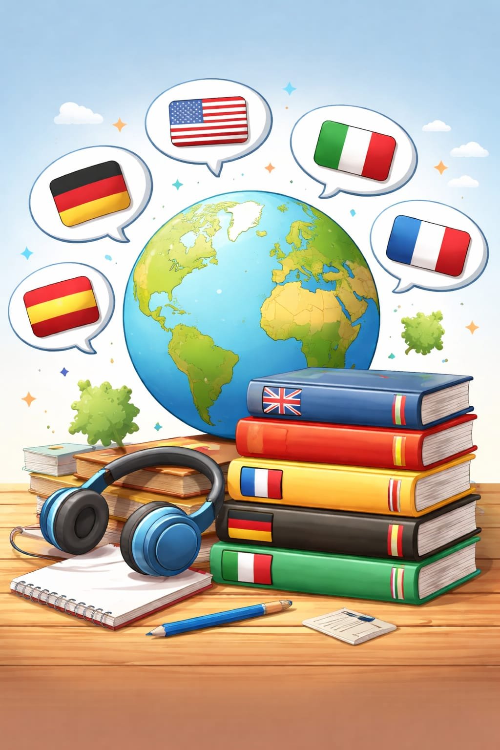 Globo terraqueo sobre mesa de madera con libros